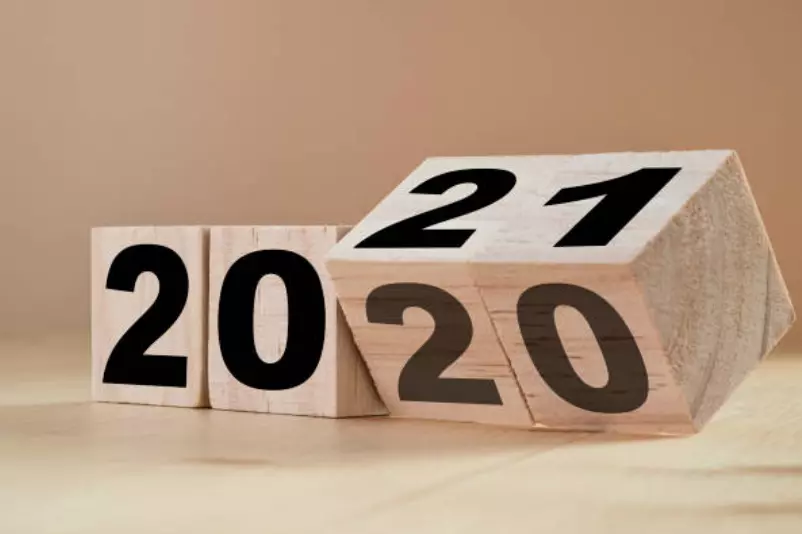 Wooden blocks, rotating from 2020 to 2021